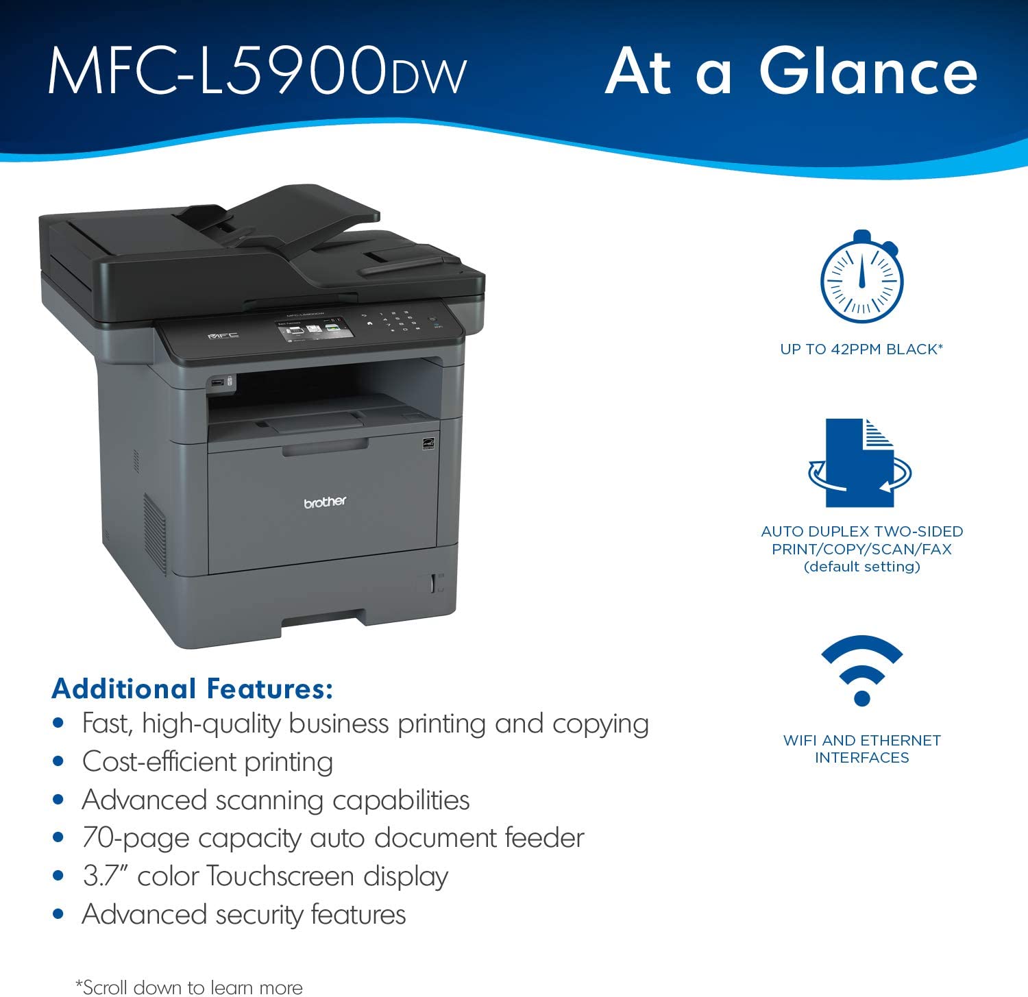 Brother Monochrome Laser Printer, Multifunction Printer, All-in-One Printer, MFC-L5900DW, Wireless Networking, Mobile Printing & Scanning, Duplex Print, Copy & Scan,  Dash Replenishment Ready - Image 3